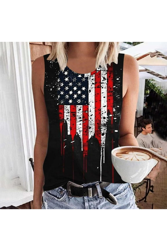 Womens American Flag Tank Tops 4th of July USA Flag Tank Shirts Sleeveless Crew Neck Patriotic Tops Stars and Stripes Print Tank Top