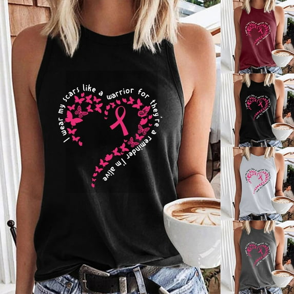 VKOYWKM Womens Breast Cancer Awareness Tank Tops Pink Ribbon Graphic Tank Top Sleeveless Crew Neck Fight Cancer Shirts Inspirational Breast Cancer Tank Tops