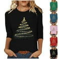thumbnail image 1 of VKOYWKM Womens Christmas T Shirts Xmas Tree Graphic Tees 3/4 Length Sleeve Women Tops Casual Crew Neck Holiday Tunic Blouses, 1 of 6