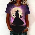 thumbnail image 1 of VKOYWKM Womens Fall Halloween Tees Short Sleeve Witch Graphic Tees Casual Round Neck Loose Fit Party T-Shirts Spooky Print Tshirts, 1 of 5
