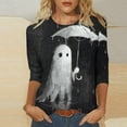 thumbnail image 1 of VKOYWKM Womens Halloween Ghost Shirts 3/4 Sleeve Halloween Spooky Graphic T Shirts Holiday Crew Neck Three Quarter Length Sleeve Fall Blouses, 1 of 5