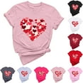 thumbnail image 1 of VKOYWKM Womens Heart Print Shirts Valentine T-Shirts Short Sleeve Casual Crew Neck Love Heart T-Shirts Happy Valentines Day Shirts, 1 of 7