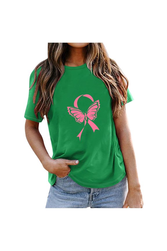 Womens Pink Ribbon Shirts Breast Cancer Awareness Shirt Inspirational Breast Cancer Graphic Crew Neck Short Sleeve Tee Tops Cancer Fight T Shirts