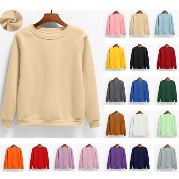 VKOYWKM Womens Sweatshirts Crewneck Long Sleeve Pullover Loose Fit Solid Soft Lightweight Fall Sweatshirt