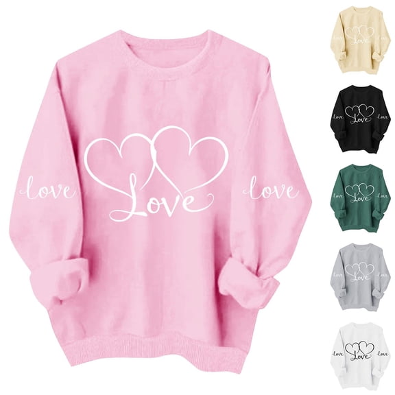 VKOYWKM Womens Sweatshirts Valentine's Day Pullover Heart Graphic Crew Neck Long Sleeve Sweatshirts Cute Valentine's Day Sweatshirts