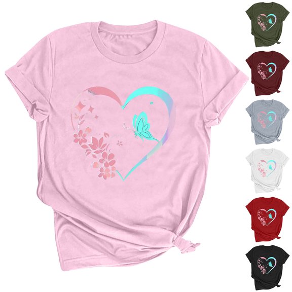 VKOYWKM Womens T Shirts Valentines Day Shirt Romantic Love Graphic Tees Womens Tops Short Sleeve Crew Neck Spring T Shirts