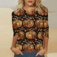 thumbnail image 1 of VKOYWKM Womens Tops 3/4 Sleeve Thanksgiving Shirts Thanksgiving Pumpkin Graphic T Shirts Casual Round Neck Loose Fit Funny Family Party Top Tunic Blouses, 1 of 5