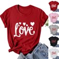 thumbnail image 1 of VKOYWKM Womens Valentine T Shirts Romantic Love Heart Graphic Tee Tops Short Sleeve Casual Crew Neck Love Heart T-Shirts Happy Valentines Day Shirts, 1 of 6