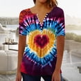 thumbnail image 1 of VKOYWKM Womens Valentine's Day Shirts Trendy Tie Dye Heart Print Hide Belly T-Shirts Short Sleeve Button V Neck Henley Shirt Pleated Empire Waist Tunic Tops, 1 of 5