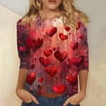 thumbnail image 1 of VKOYWKM Womens Valentine's Day T-Shirts Cute Love Heart Print 3/4 Sleeve Casual Crew Neck Holiday Tops Classic Romantic Valentine Clothes, 1 of 5