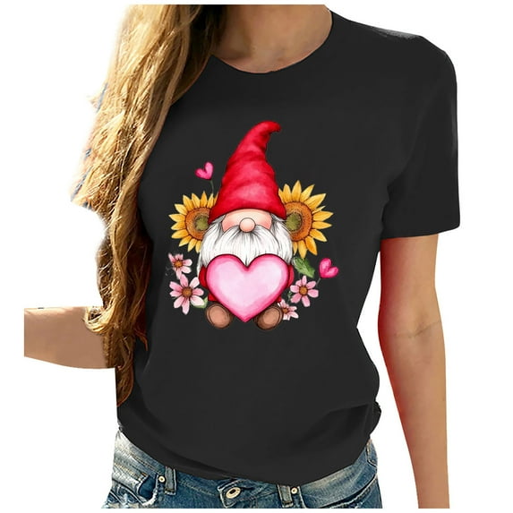 VKOYWKM Womens Valentine's Day Tops Heart Graphic Tees Valentine Short Sleeve Tops Holiday Crew Neck Valentines Day Heart Shirts