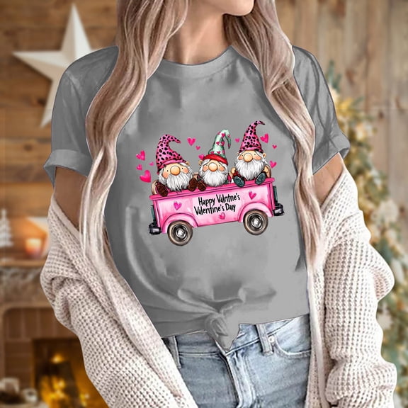 VKOYWKM Womens Valentine's T Shirts Heart Graphic Tees Tops Holiday Crewneck Loose Fit Valentines Day T Shirts
