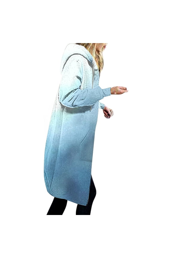 Womens Zip Up Hoodies Knee Length Tunic Hoodies Fashion Gradient Sweatshirts Casual Long Sleeve Fall Hooded Sweatshirts Jackets with Pockets