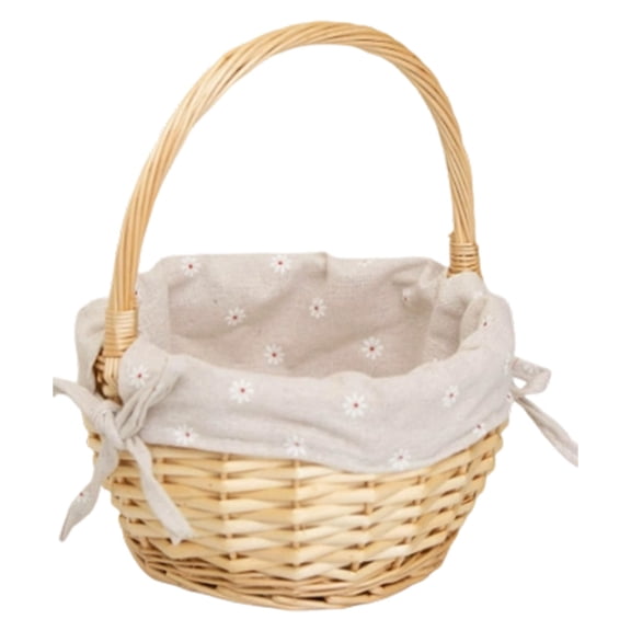 VKQNRGS Wicker Basket Rustic Wicker Picnic Basket with Handle Cute Flower Girl Baskets Rattan Easter Baskets Wicker Storage Basket Decorative Basket for Wedding Garden and Home Decor,White