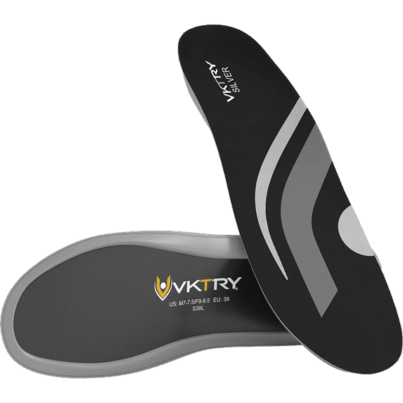 VKTRY Silver Performance Insoles Carbon Fiber Composite Inserts for Athletes | Lightweight, Structured Arch Support, Shock Absorption, Energy Return, Stability