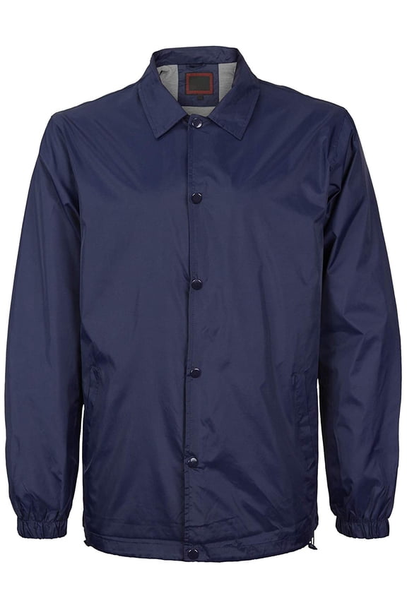 Men's Lightweight Water Resistant Button Up Nylon Windbreaker Coach Jacket (Black, M)