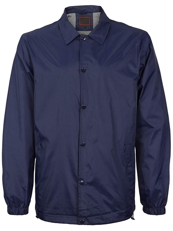 Men's Lightweight Water Resistant Button Up Nylon Windbreaker Coach Jacket (Black, M)