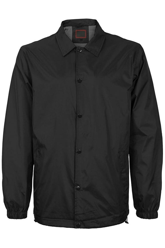 Men's Lightweight Water Resistant Button Up Nylon Windbreaker Coach Jacket (Black, M)