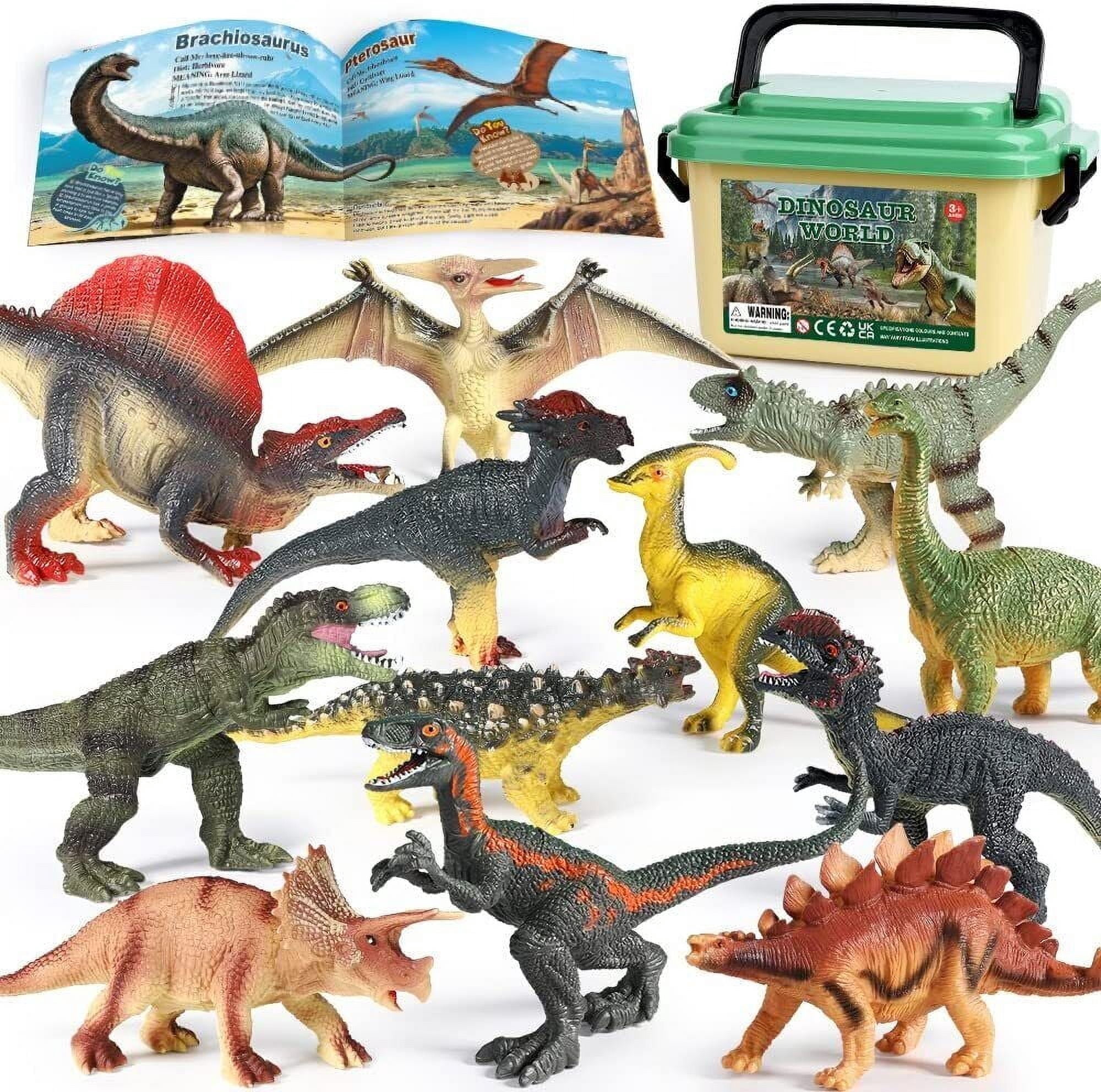 VKZON 12pcs Jumbo Realistic Dinosaur Toy PVC Model Action Figure Set With Dino Book ,Educational Learning Toy Collector Figure Gift For Kids