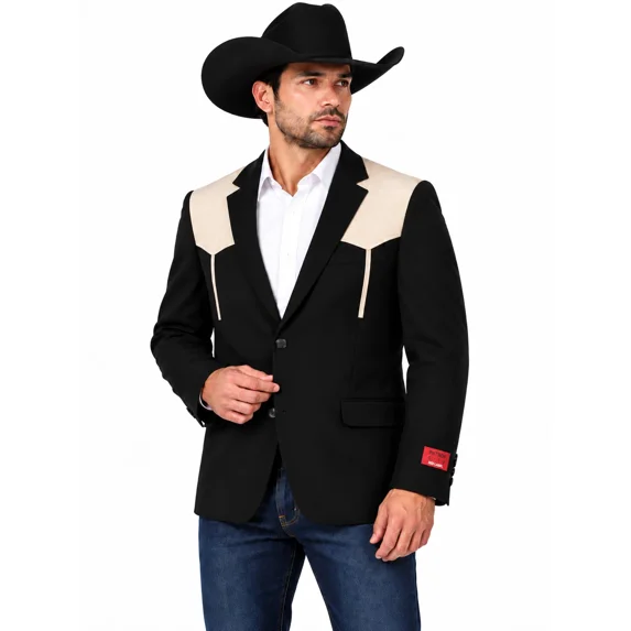 VKwear Men's Western Rodeo Stretch Slim Fit Blazer, Black / Bone, 5XL ...