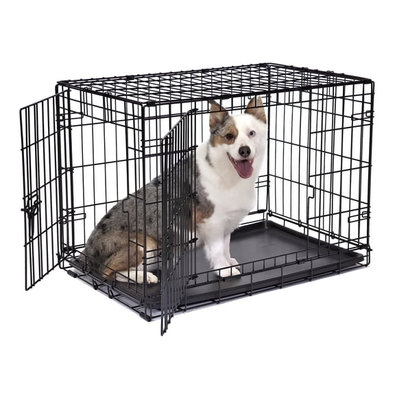 Vibrant Life Foldable 2-Door 30" Wire Crate for Dogs with Divider and Leak-Proof Tray