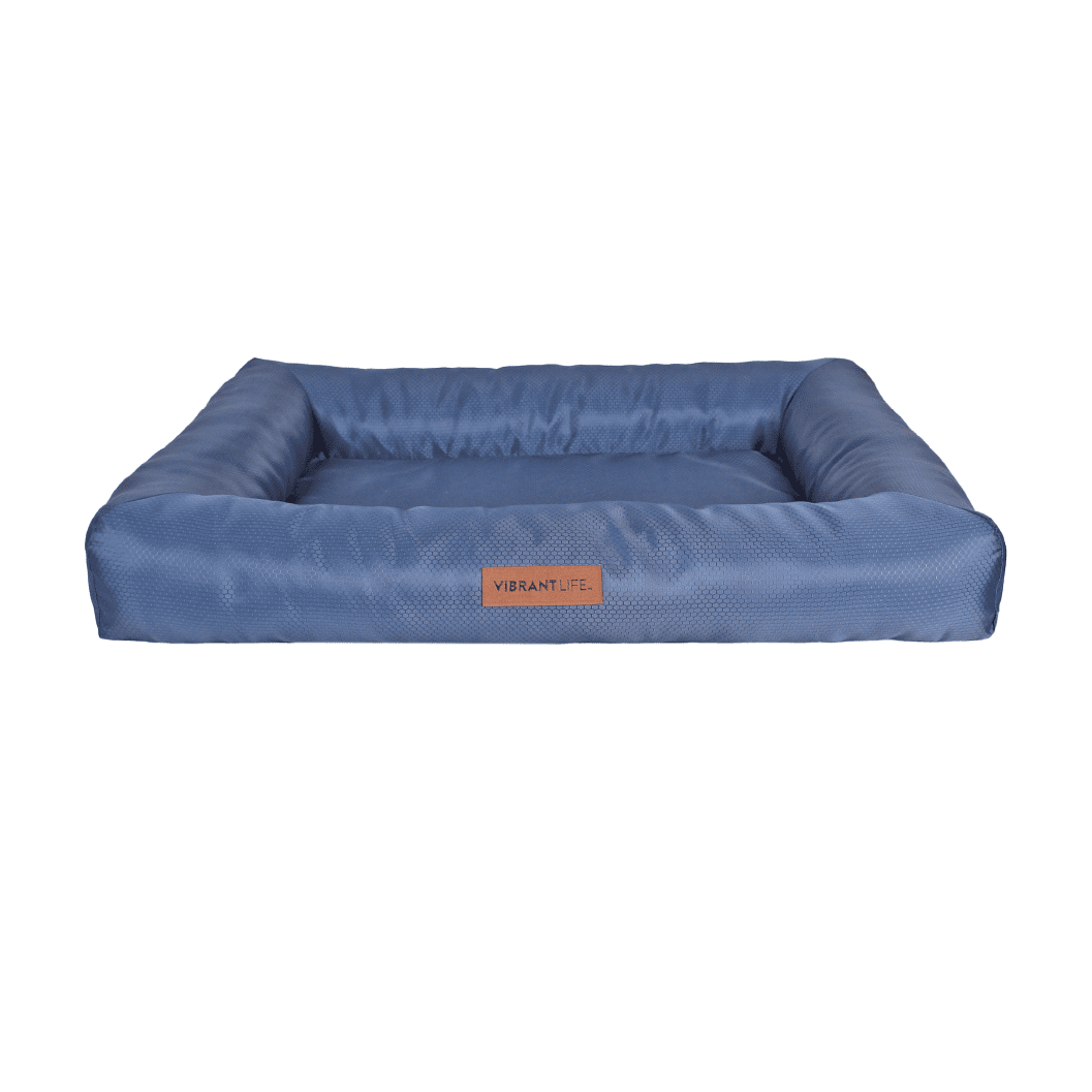 Vibrant Life Bed for Dogs, Bolster, Durable, Machine Washable Cover, Blue, 36" x 27"