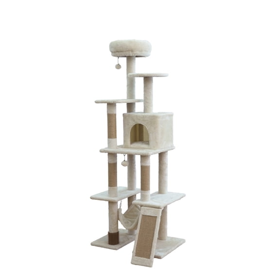 Vibrant Life Large 8-Level 73" Cat Tree with Condo, Hammock and Scratching Posts, Beige