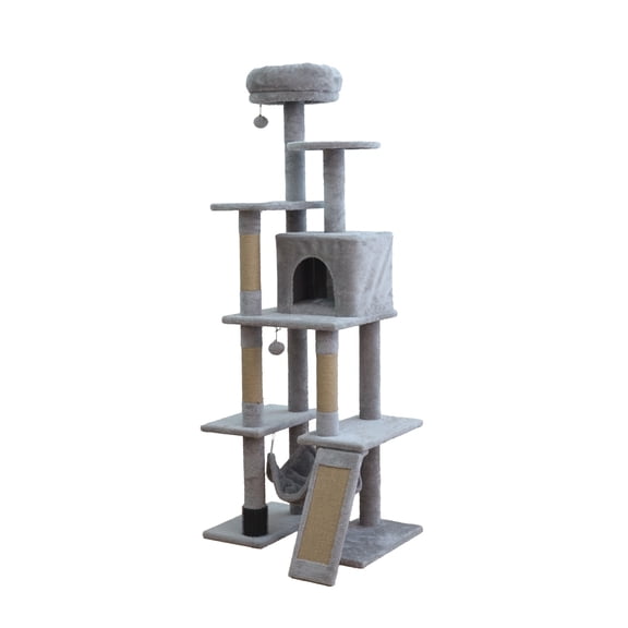 Vibrant Life 7-Level 65" Cat Tree with Hammock and Condo, Light Gray