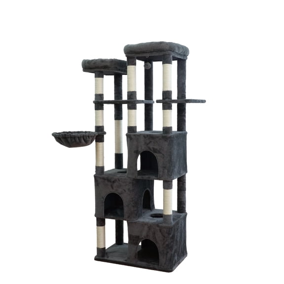 Vibrant Life Heavy Duty 7-Level 70" Cat Tree with Three Condos and Hammock, Dark Gray