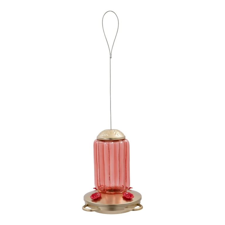 Vibrant Life Pink Glass Antique Hummingbird Feeder, 32 oz