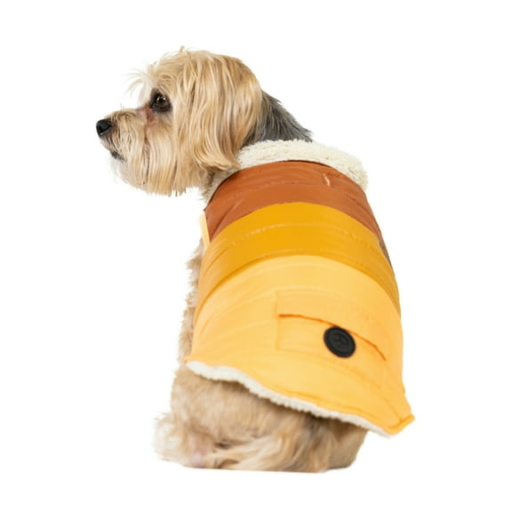 Vibrant Life Winter Puffer Coat for Cats & Dogs, Brown and Orange, Small