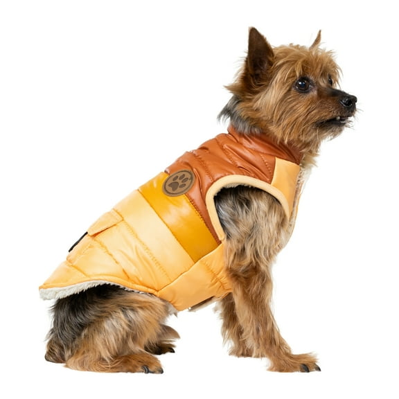 Vibrant Life Winter Puffer Coat for Cats & Dogs, Brown and Orange, Extra Small