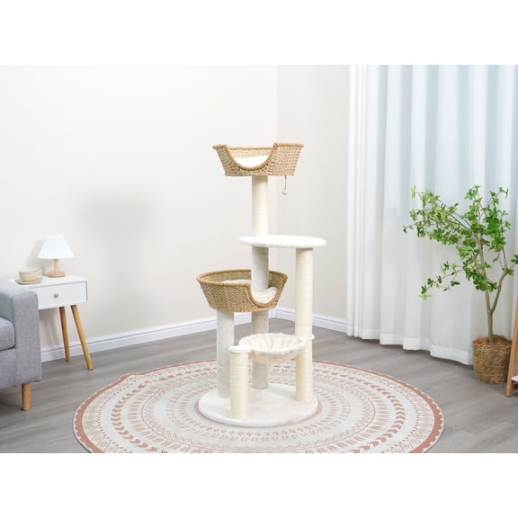 Vibrant Life Medium 5-Level 52" Baskets Cat Tree with Hammock, Beige