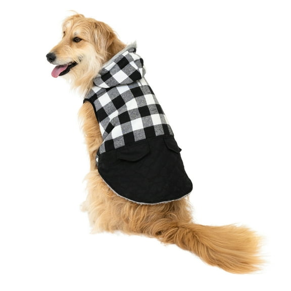 Vibrant Life Winter Coat for Large Dogs, Buffalo Plaid, White and Black