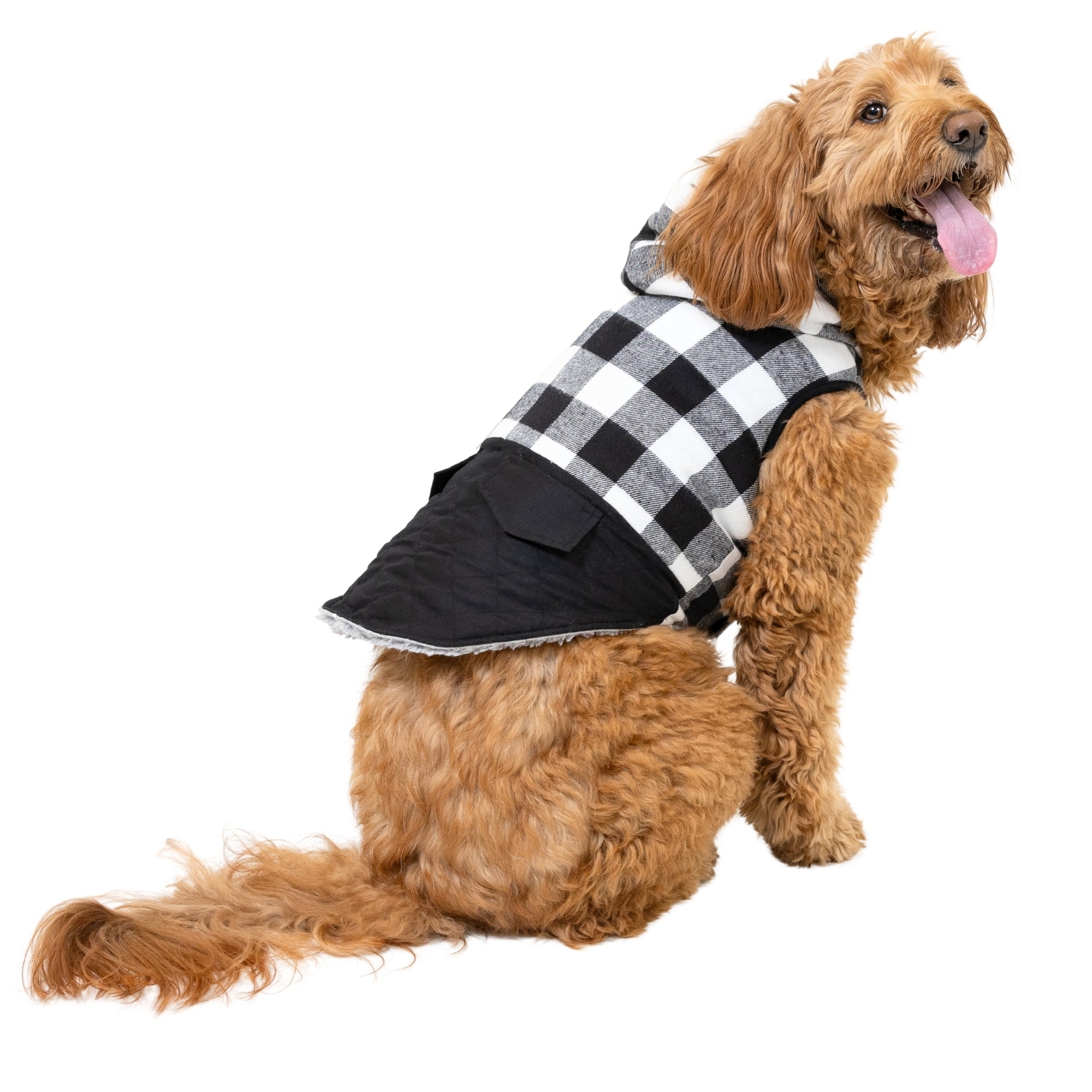 Vibrant Life Buffalo Plaid Winter Coat for Medium Dogs, Black and White