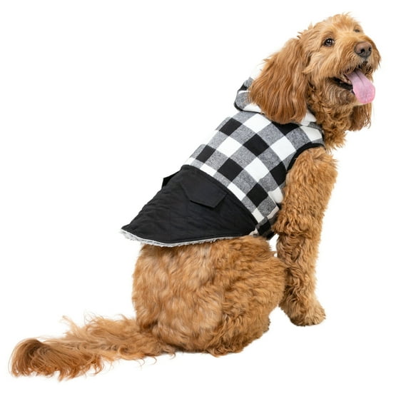 Vibrant Life Buffalo Plaid Winter Coat for Medium Dogs, Black and White