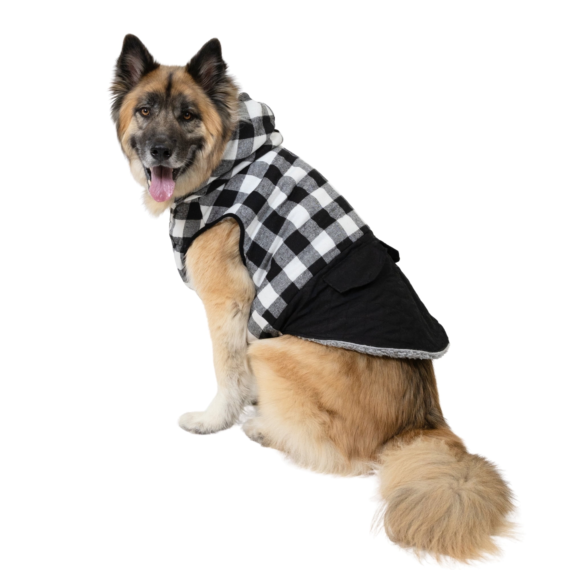 Vibrant Life XL Dog Winter Coat, White and Black Buffalo Plaid