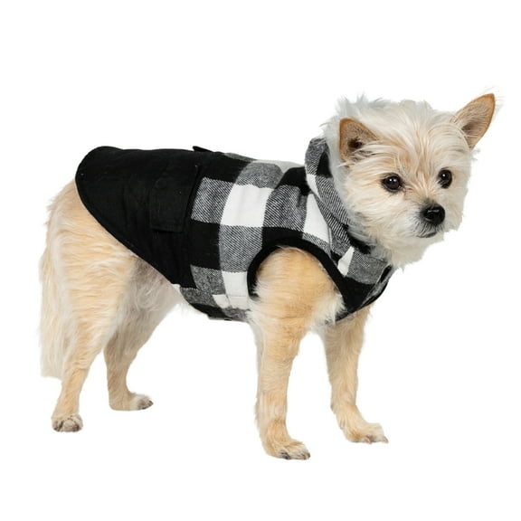 Vibrant Life Winter Coat for Cats & Dogs, Buffalo Plaid, White and Black, Extra Small