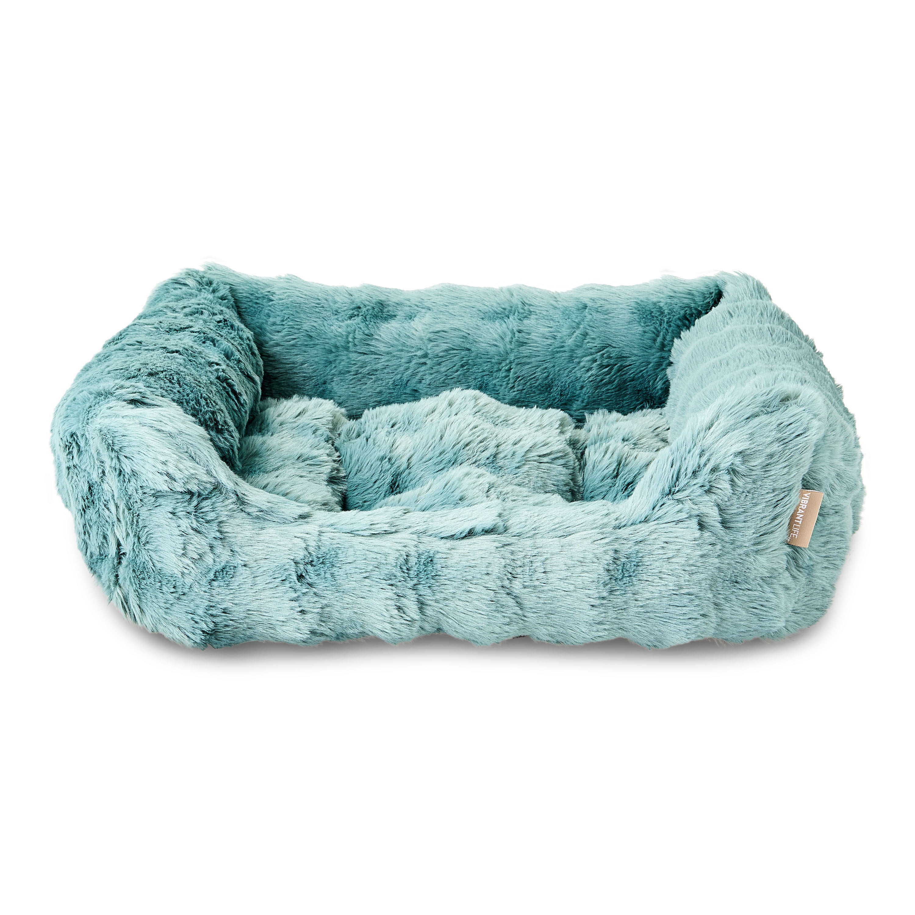 Vibrant Life Small Bubble Faux Fur Orthopedic Cuddler Pet Bed, Blue, 22" x 15"