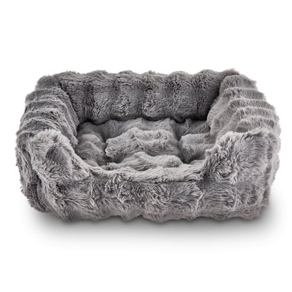 Vibrant Life Small Bubble Faux Fur Orthopedic Cuddler Dog Bed, Gray, 22" x 15"