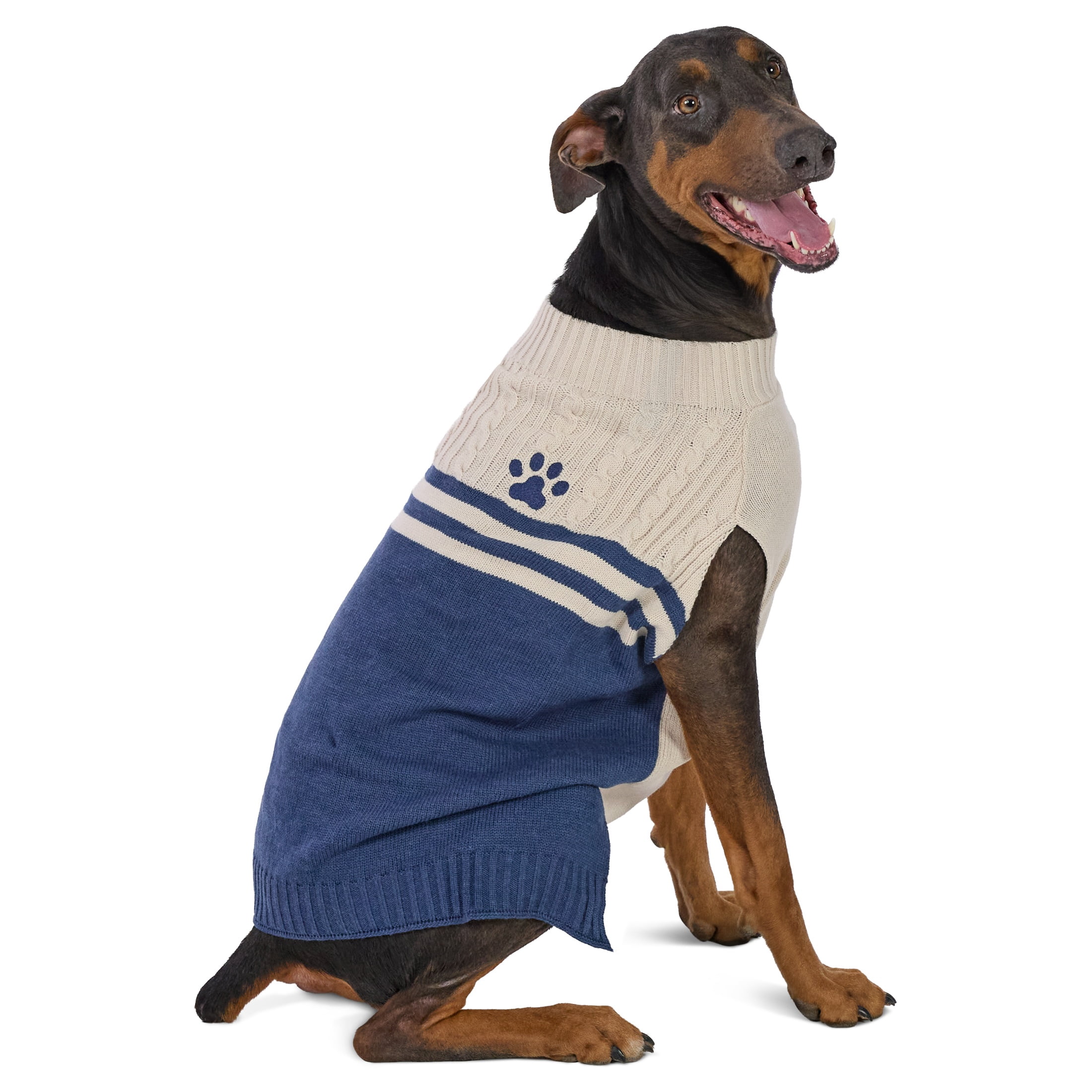 Vibrant Life Paw Dog Sweater, Cream & Navy, XL, Among Other English Mastiff, Great Dane