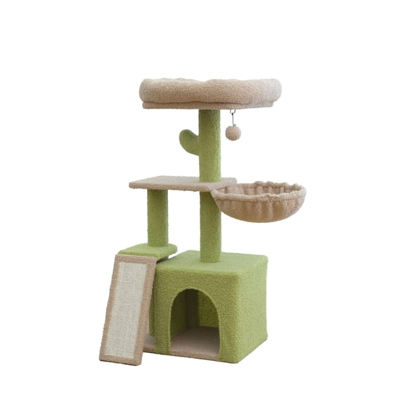 Vibrant Life Medium 4-Level 35" Cactus Cat Tree with Condo and Hammock, Green