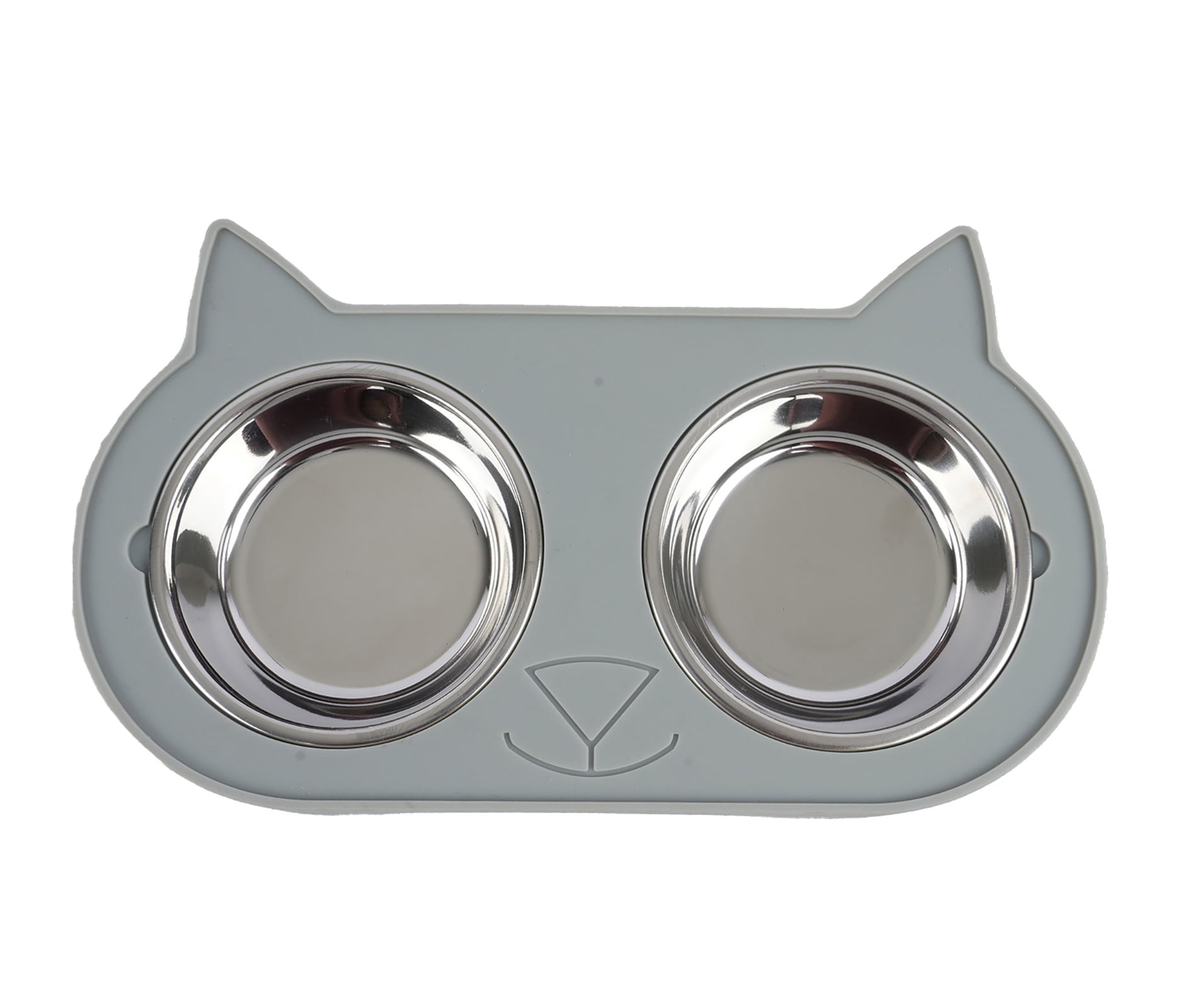 Vibrant Life 0.95-Cup Silicone and Stainless Steel Cat Double Dinner Pet Bowls, Gray