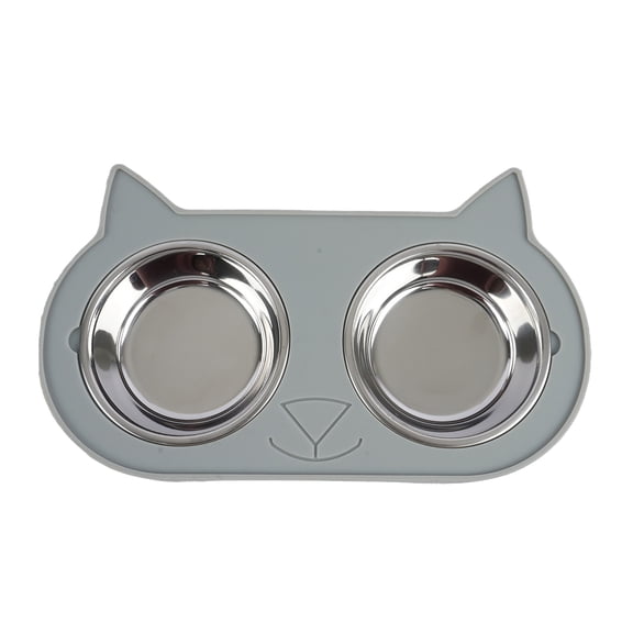 Vibrant Life 0.95-Cup Silicone and Stainless Steel Cat Double Dinner Pet Bowls, Gray