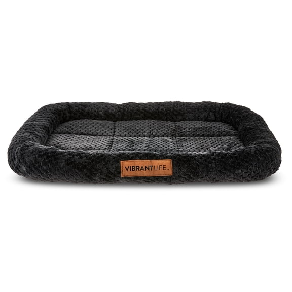 Vibrant Life Small Cozy Luxe Crate Mat Pet Bed, Dark Gray, 24" x 18"