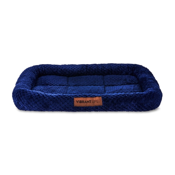 Vibrant Life Small Cozy Luxe Crate Mat Pet Bed, Navy, 24" x 18"