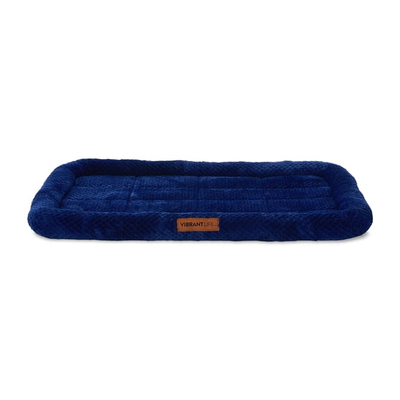 Vibrant Life Large Cozy Luxe Crate Mat Pet Bed, Navy, 36" x 22"