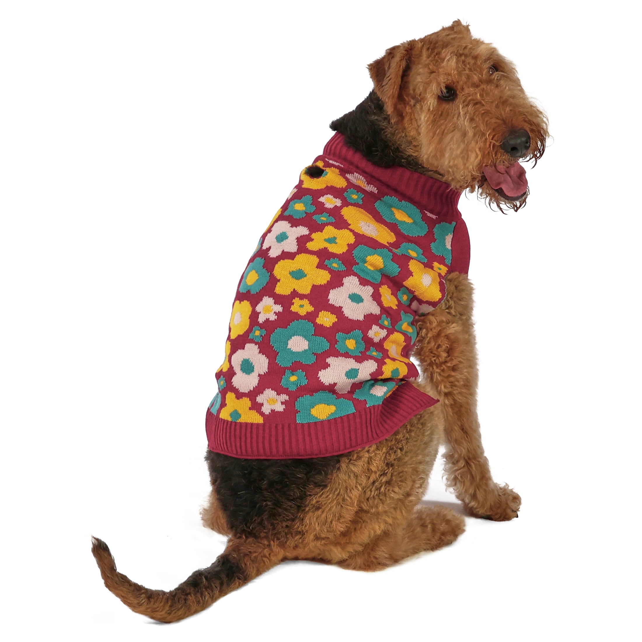 Vibrant Life Sweater for Dogs, Fall Flowers, Red and Yellow, L