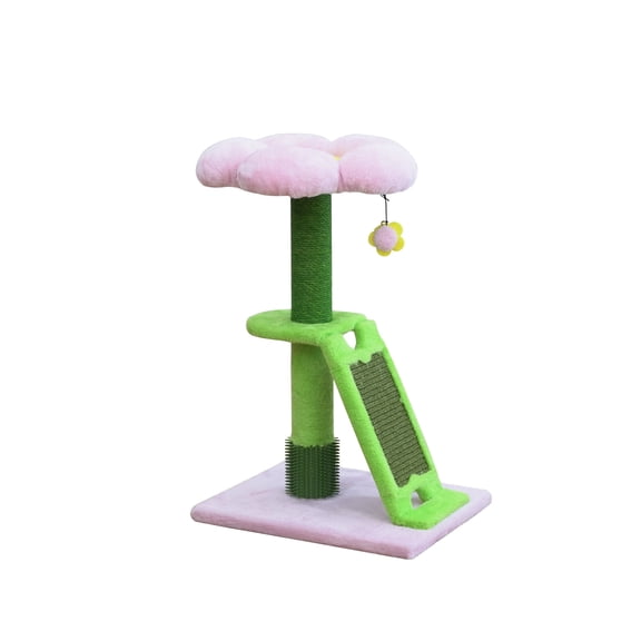 Vibrant Life Flower Cat Scratching Post with Grooming Brush, Pink and Green