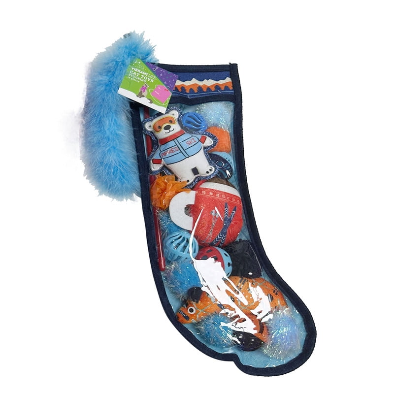 Vibrant Life Holiday Cat Toys Stocking, Blue, 18 Pieces